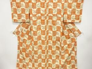 変わり格子に紅葉・梅模様　小紋着物